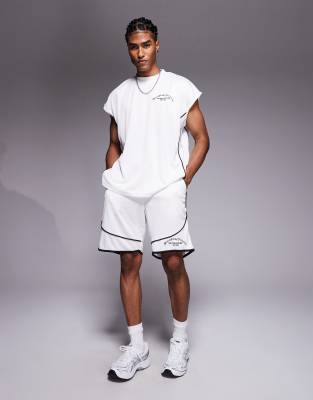 Good For Nothing co-ord resort mesh shorts in beige with black piping - view 1