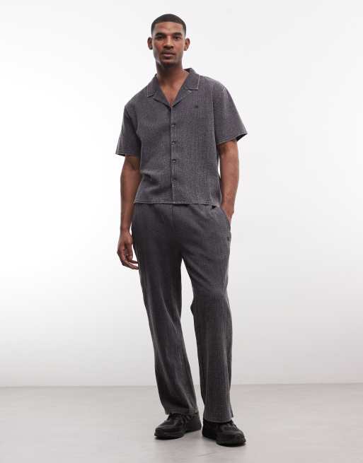 Good For Nothing co-ord short sleeve shirt in black seersucker, 2 of 5