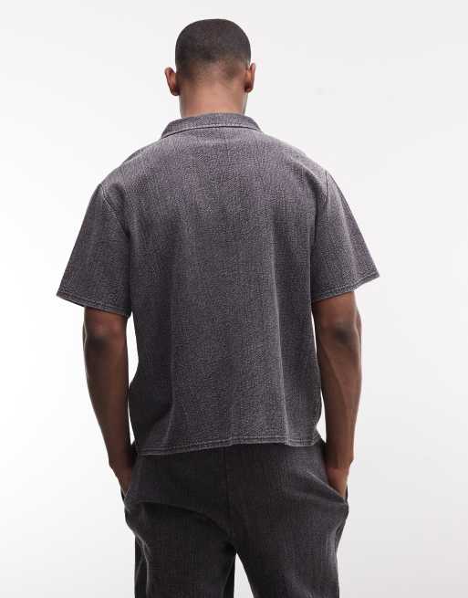 Good For Nothing co-ord short sleeve shirt in black seersucker, 5 of 5