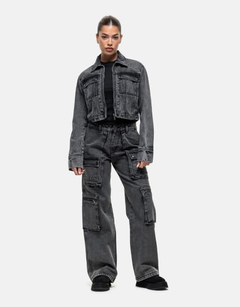 Good For Nothing co-ord straight leg jeans in black acid wash - view 1