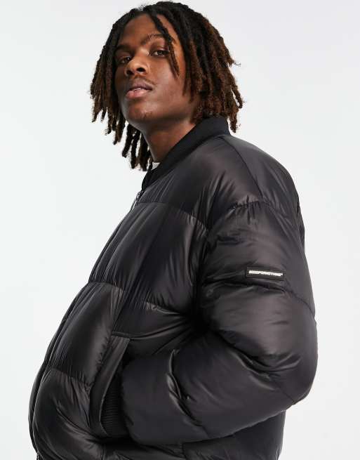 Good For Nothing combat puffer bomber jacket in black high shine