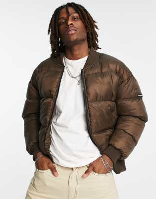 Good For Nothing combat puffer bomber jacket in matte brown