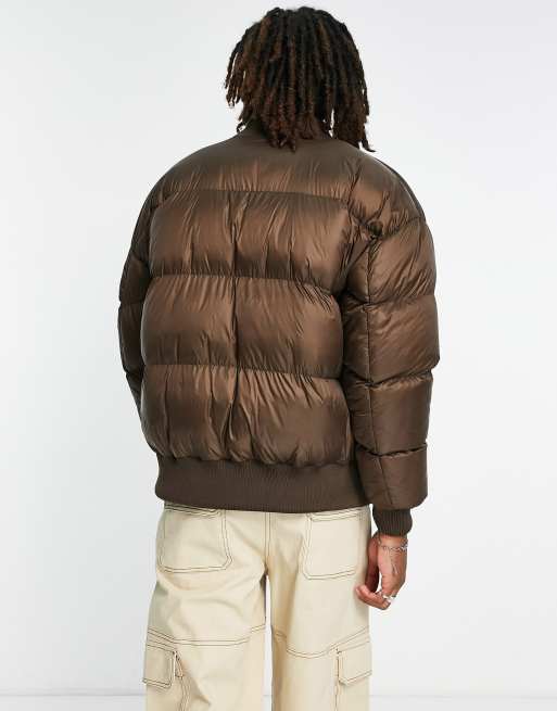 Good For Nothing combat puffer bomber jacket in matte brown