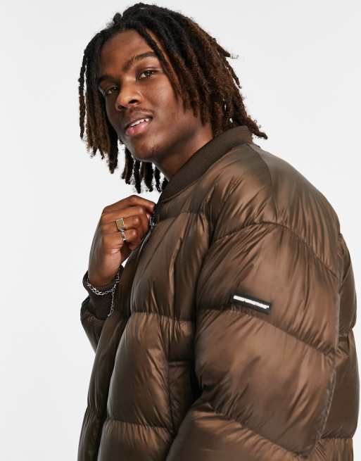 Good For Nothing combat puffer bomber jacket in matte brown