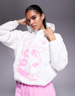 Good For Nothing Contrast print relaxed hoodie in white