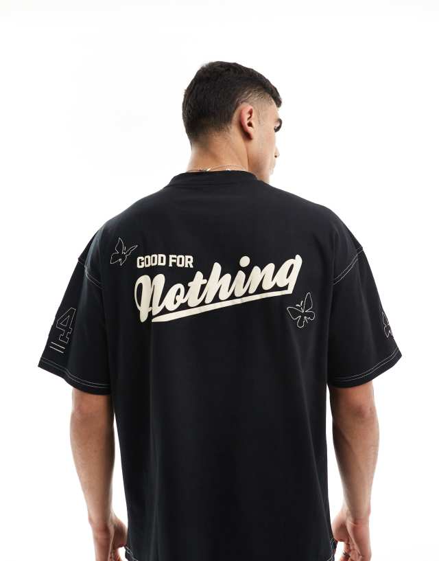 Good For Nothing - contrast stitch t-shirt in black