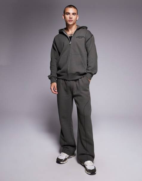Good For Nothing Coverlock stitching baggy joggers in dark grey - view 1