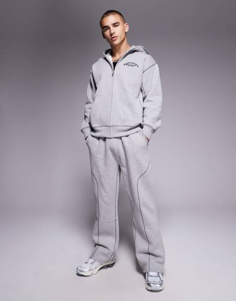 Good For Nothing Coverlock stitching baggy joggers in grey - view 1