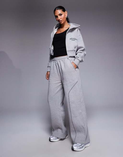 Good For Nothing Coverlock stitching baggy joggers in grey