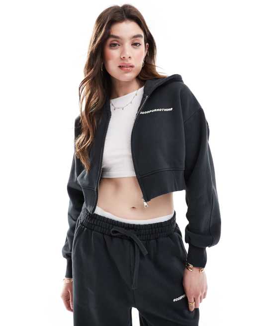 Good For Nothing crop oversized logo hoodie in black (part of a set)