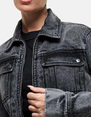 Good For Nothing Cropped Denim Jacket In Black