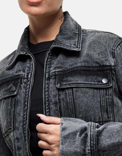 Good For Nothing cropped denim jacket in black acid wash - part of