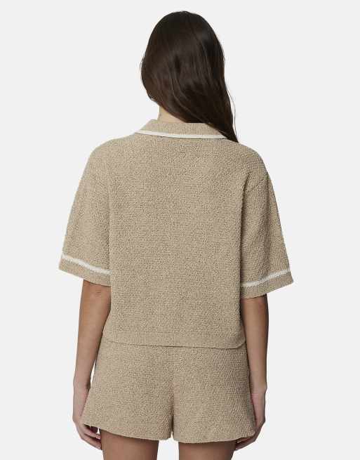 Good For Nothing - Cropped gebreid bouclé overhemd met biezen in bruin, 3 van 4