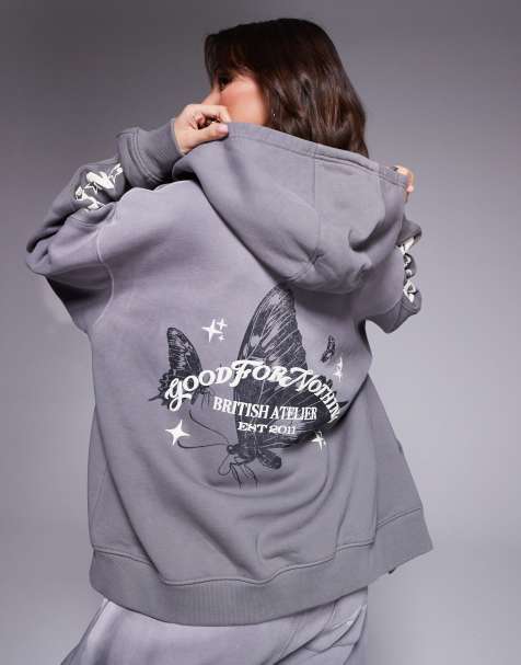 Good For Nothing - Cropped hoodie met print op de achterkant in antracietgrijs, deel van co-ord set - view 1