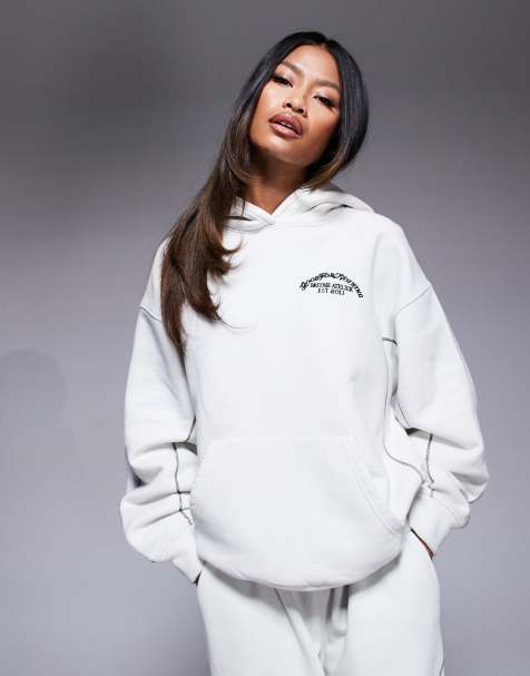 Good For Nothing cropped hoodie with seam detail in light gray - part of a set - view 1