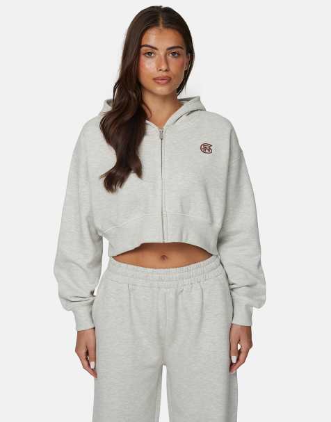 Good For Nothing – Cropped-Kapuzenjacke in Grau mit Monogramm und Reißverschluss - view 1
