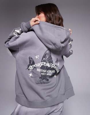 Good For Nothing - Cropped Kapuzenpullover in Anthrazit mit Motivdetail am Rücken, Kombiteil-Grau