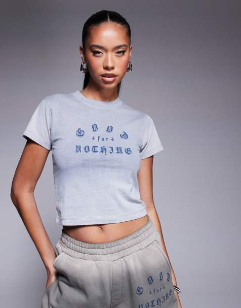 Good For Nothing cropped logo T-shirt in gray - view 1