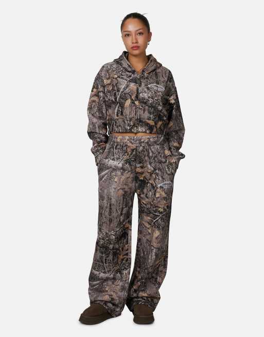 Good For Nothing Cropped oversized camo zip hoodie in brown | ASOS