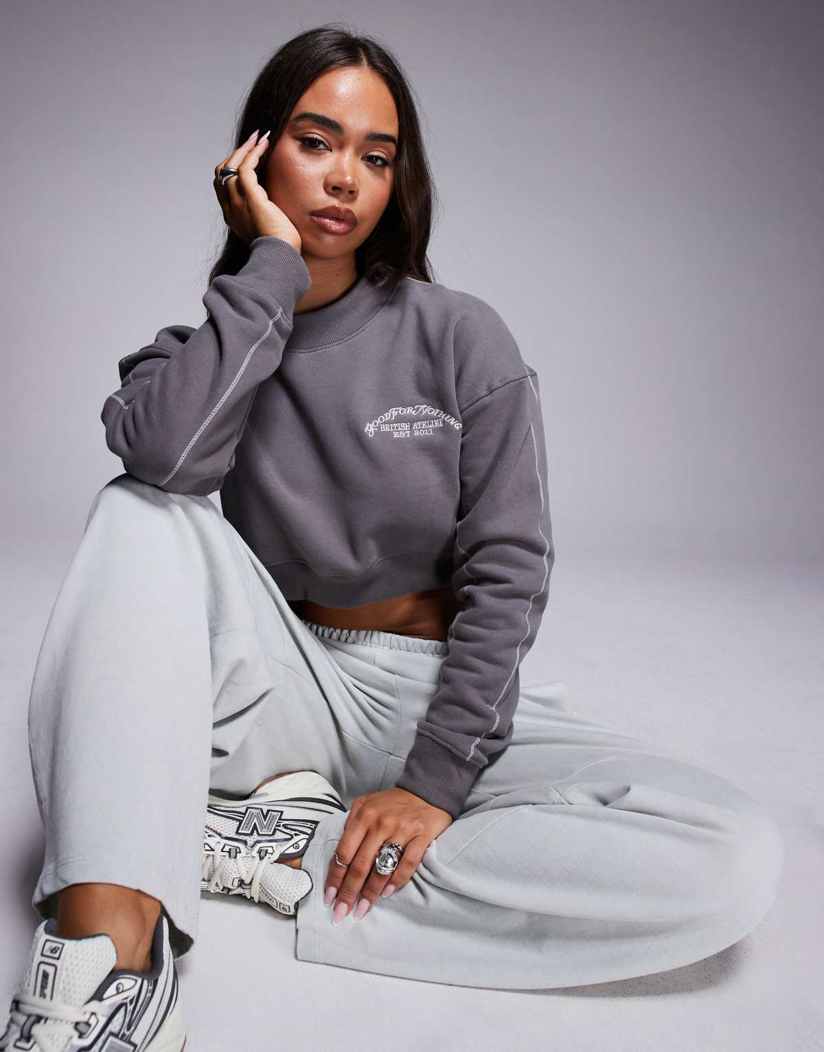 Good For Nothing Cropped sweatshirt in dark grey