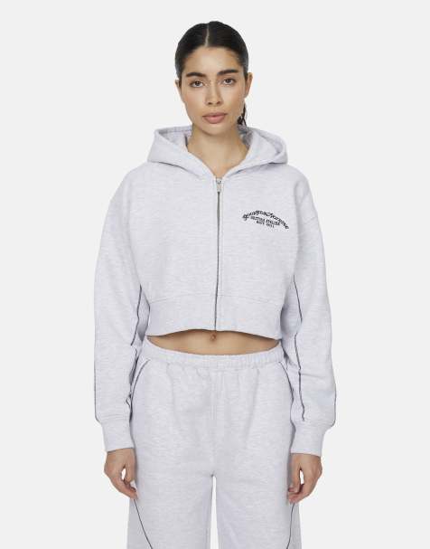 Good For Nothing Cropped zip through hoodie in grey - view 1