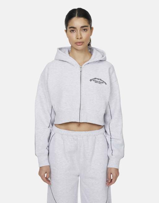 Good For Nothing Cropped zip through hoodie in grey