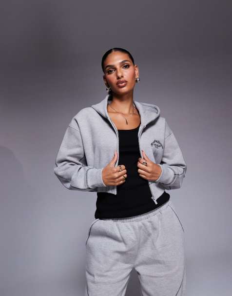 Good For Nothing Cropped zip through hoodie in grey - view 1