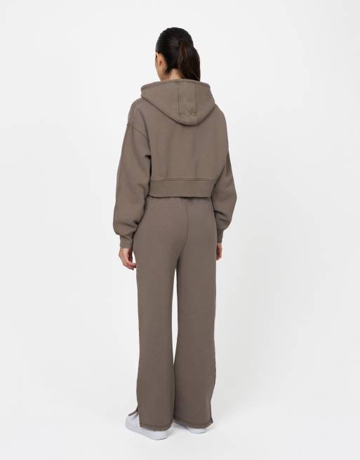 Good For Nothing Cropped zip through hoodie in taupe, 3 of 4