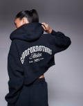 [Good For Nothing] Good For Nothing cropped zipped hoodie with logo back print in off black (part of a set) XS Black