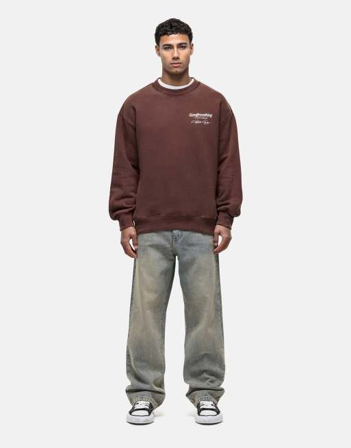 Good For Nothing - Cult - Sweatshirt met grafische print in bruin met wassing 