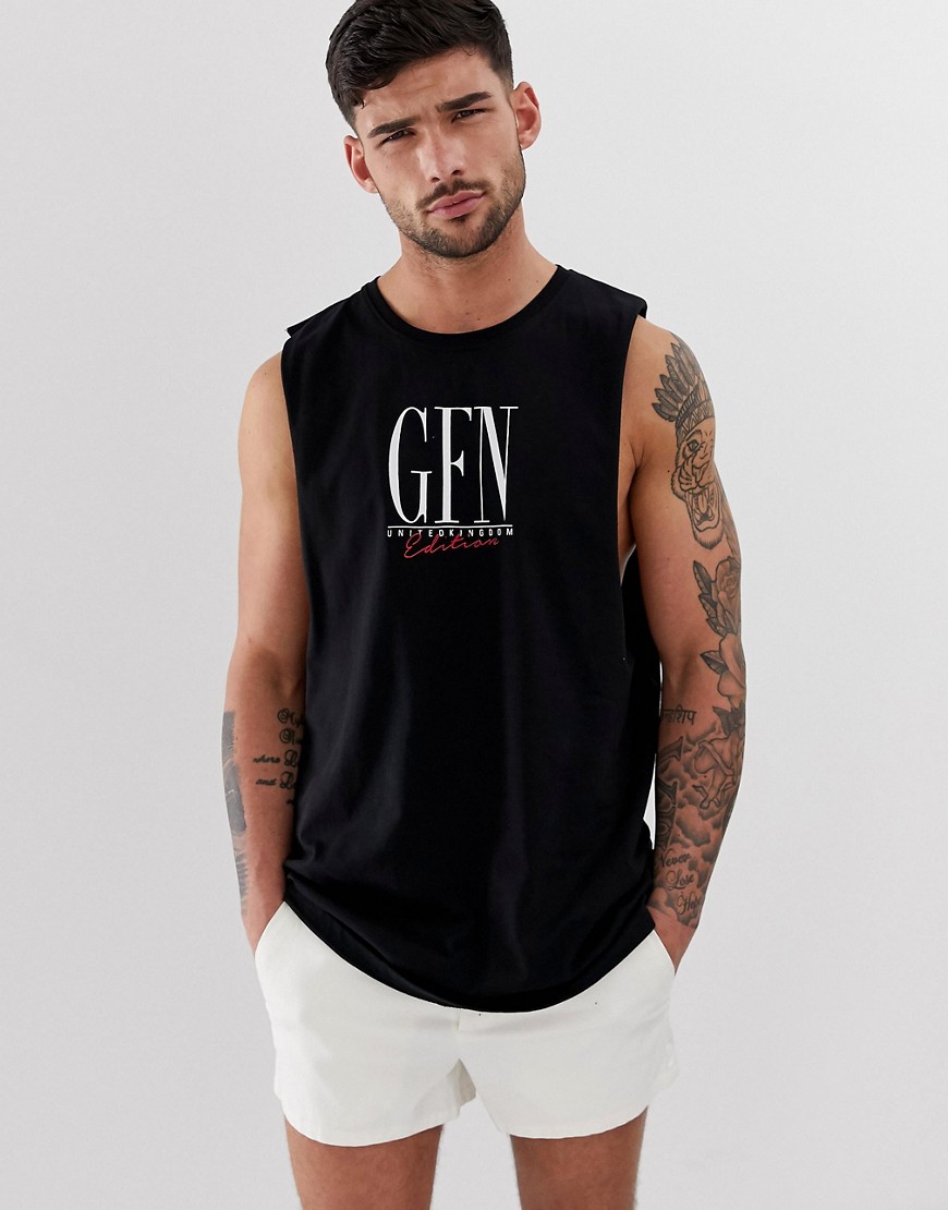 Good For Nothing cut away vest in black with large logo