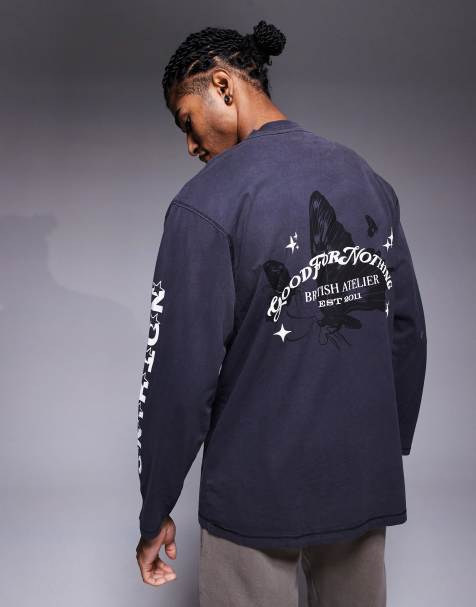 Good For Nothing oversized long sleeve t-shirt in black with multiple prints