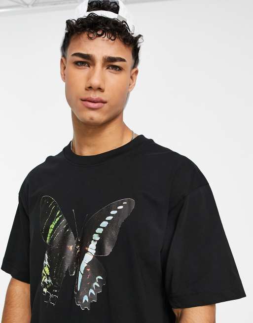 Good For Nothing – Czarny T-shirt oversize z dużym nadrukiem motyla, 2 z 4