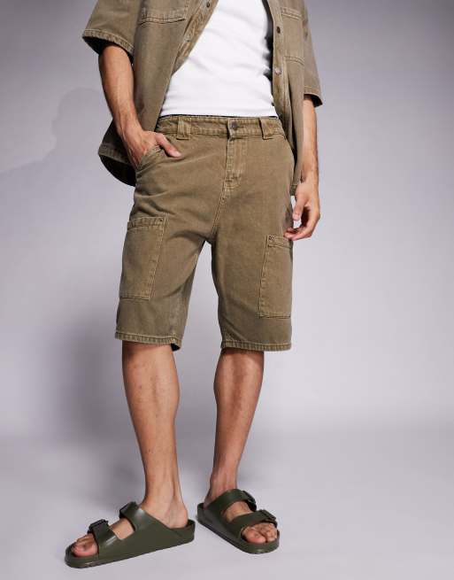 Good For Nothing denim cargo shorts in washed brown - part of a set