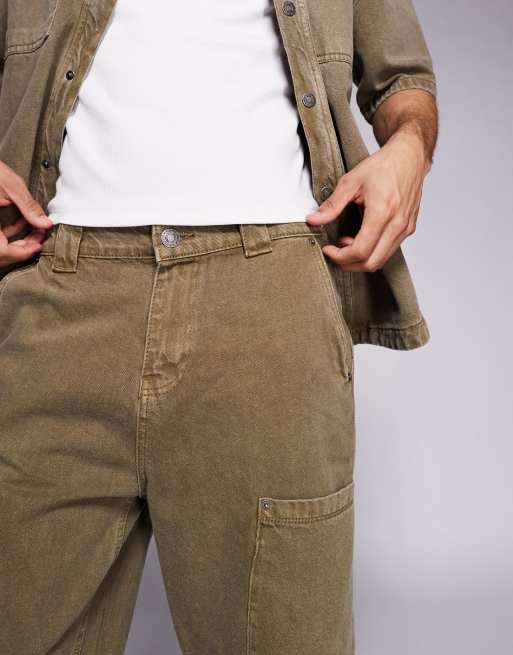 Good For Nothing denim cargo shorts in washed brown - part of a set