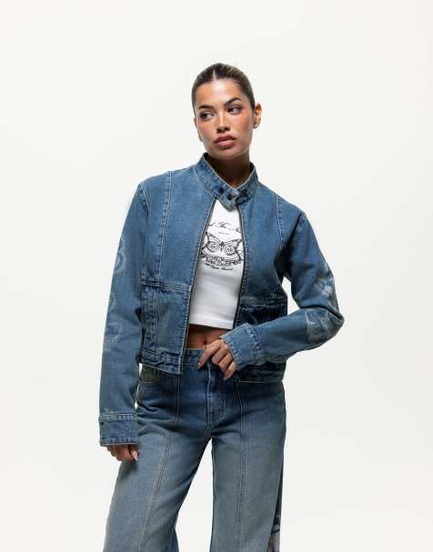 Good For Nothing - Denim jack met gestempelde vlinderprint in blauw - view 1