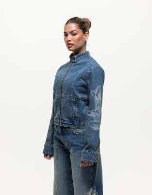 Good For Nothing Denim Jacket With Butterfly Stamp Detail In Blue