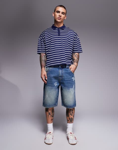 Good For Nothing - Denim short met vlinderprint in mid-wash blauw - view 1