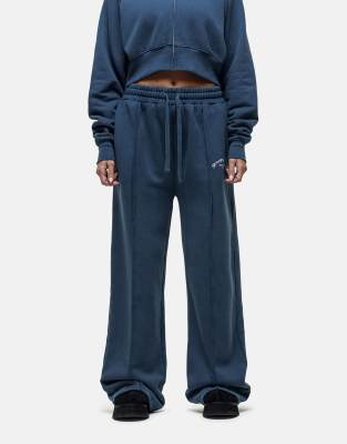 distressed seams wide fit sweatpants in washed blue - part of a set