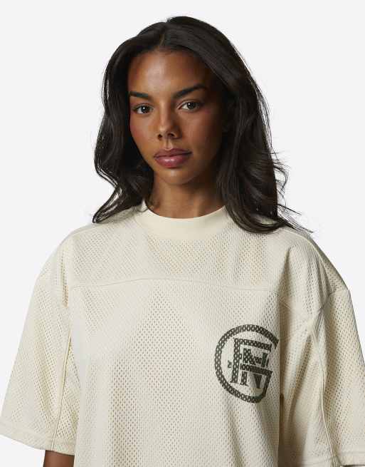 Good For Nothing Double layered mesh jersey t-shirt in cream, 3 of 4