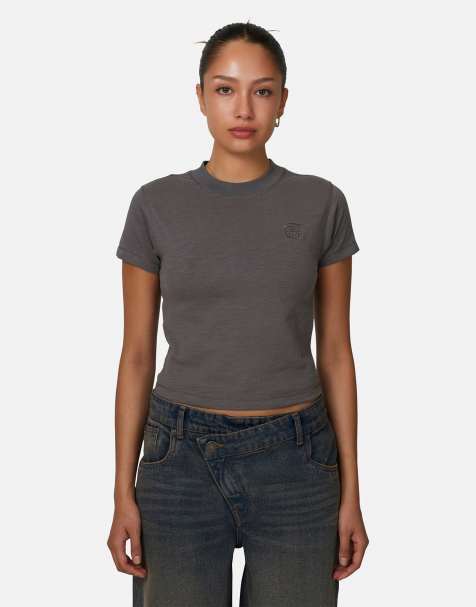 Good For Nothing Emblem baby tee in grey - view 1