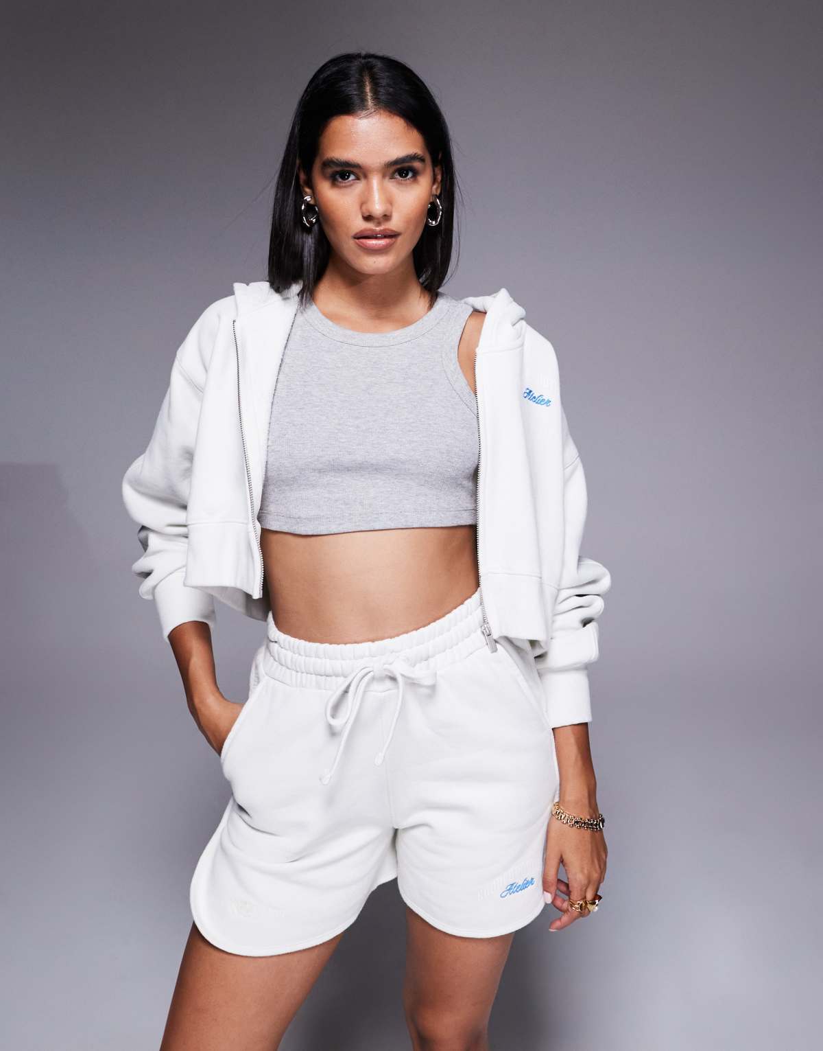Good For Nothing Embroidered relaxed fit zip through hoodie in white