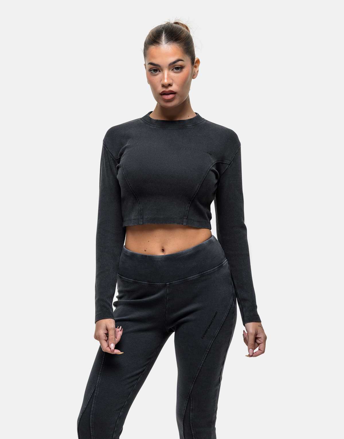 Good For Nothing exposed seam long sleeve top in sun faded black wash