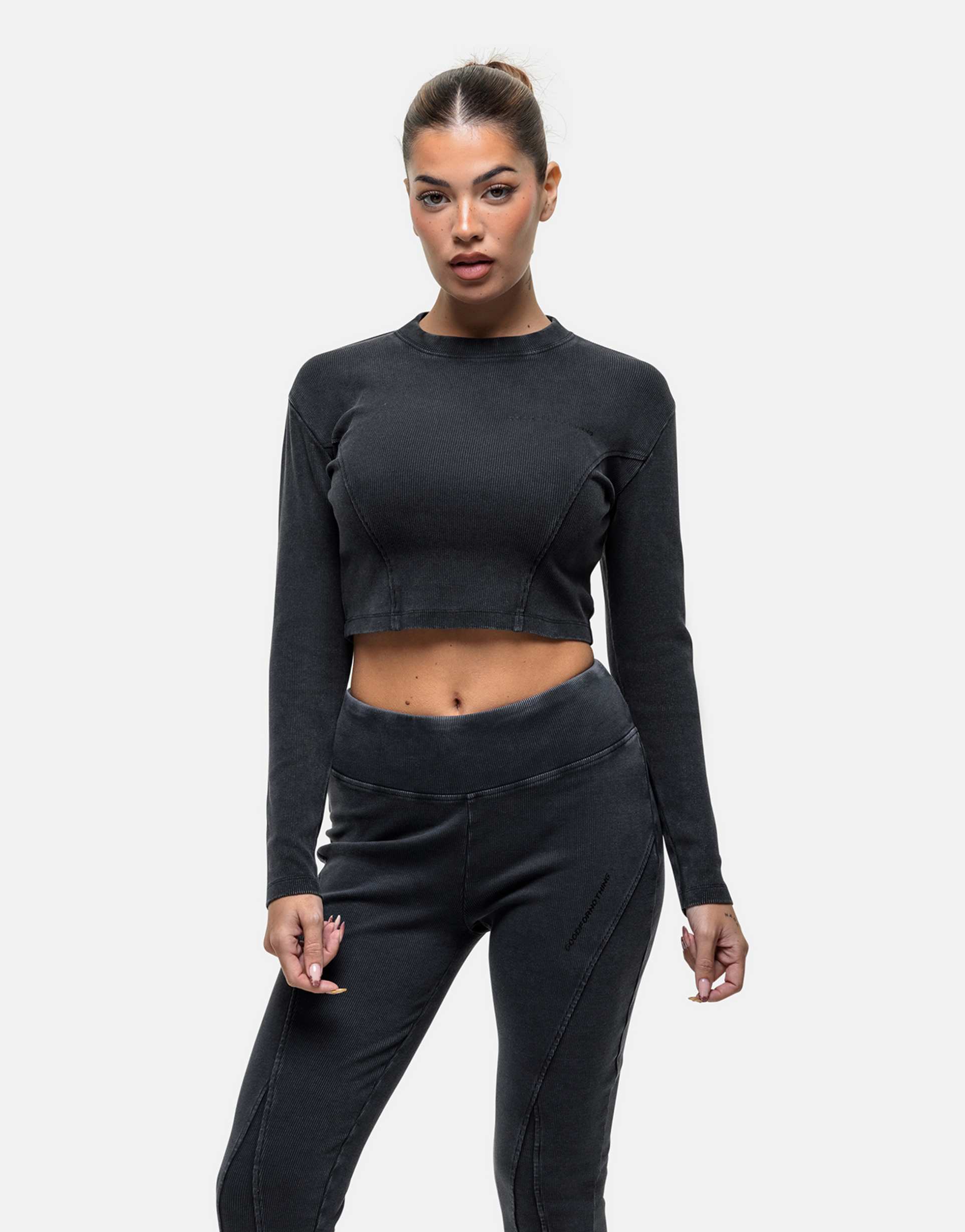 good for nothing exposed seam long sleeve top in sun faded black wash