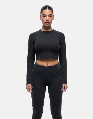 Good For Nothing Exposed Seam Long Sleeve Top In Black