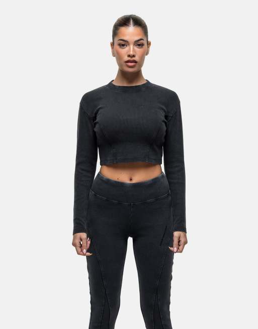 Good For Nothing exposed seam long sleeve top in sun faded black wash , 2 of 4