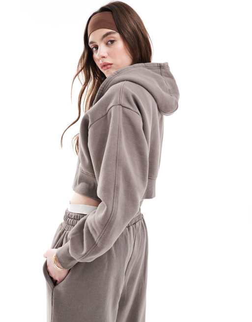 Good For Nothing Felpa con cappuccio corta oversize marrone in