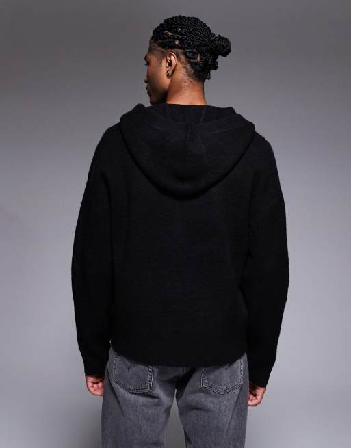 Good For Nothing - Felpa con cappuccio in maglia nera con zip e stampa di emblema, 3 di 5