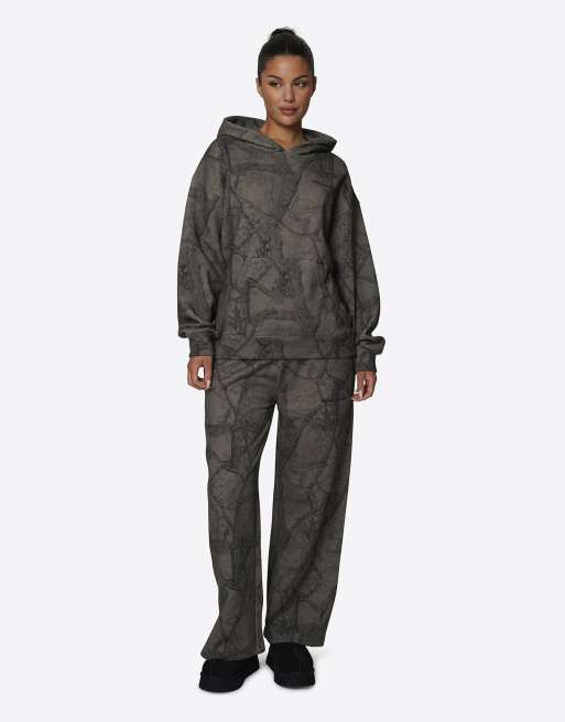Good For Nothing felpa con cappuccio oversize in pile di cotone mimetico grigio, 3 di 4