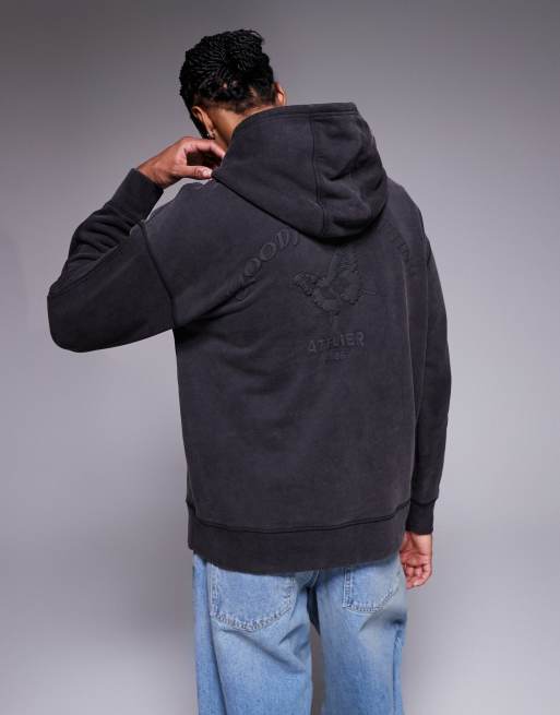 Good For Nothing - Felpa con cappuccio oversize nero slavato con stampa di farfalla sul retro, 3 di 5